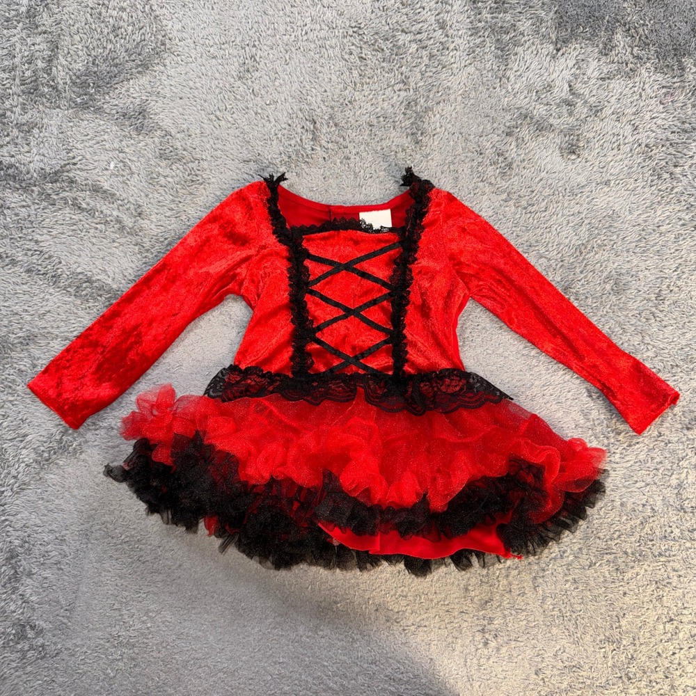 Unbranded Girls Tutu Costume Dress Toddler 3T-4T Red Black Velvet Lace Glitter